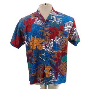 Occhi Mare Vintage 80s Hawaiian Shirt L Cotton Bold Floral Multi Color All Over